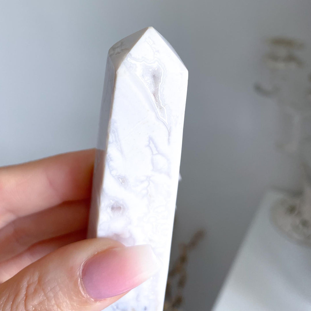 White Calcite Tower with Dendrites - 4.25"