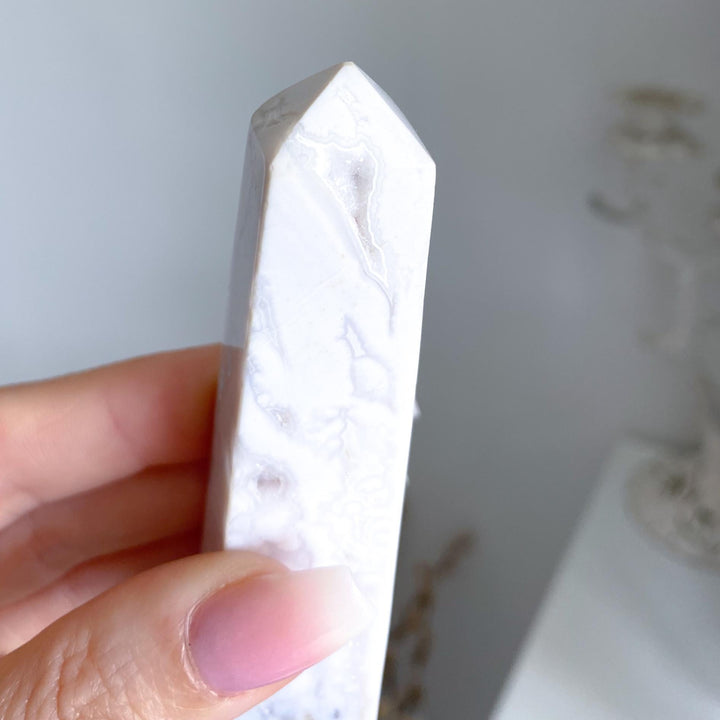 White Calcite Tower with Dendrites - 4.25"