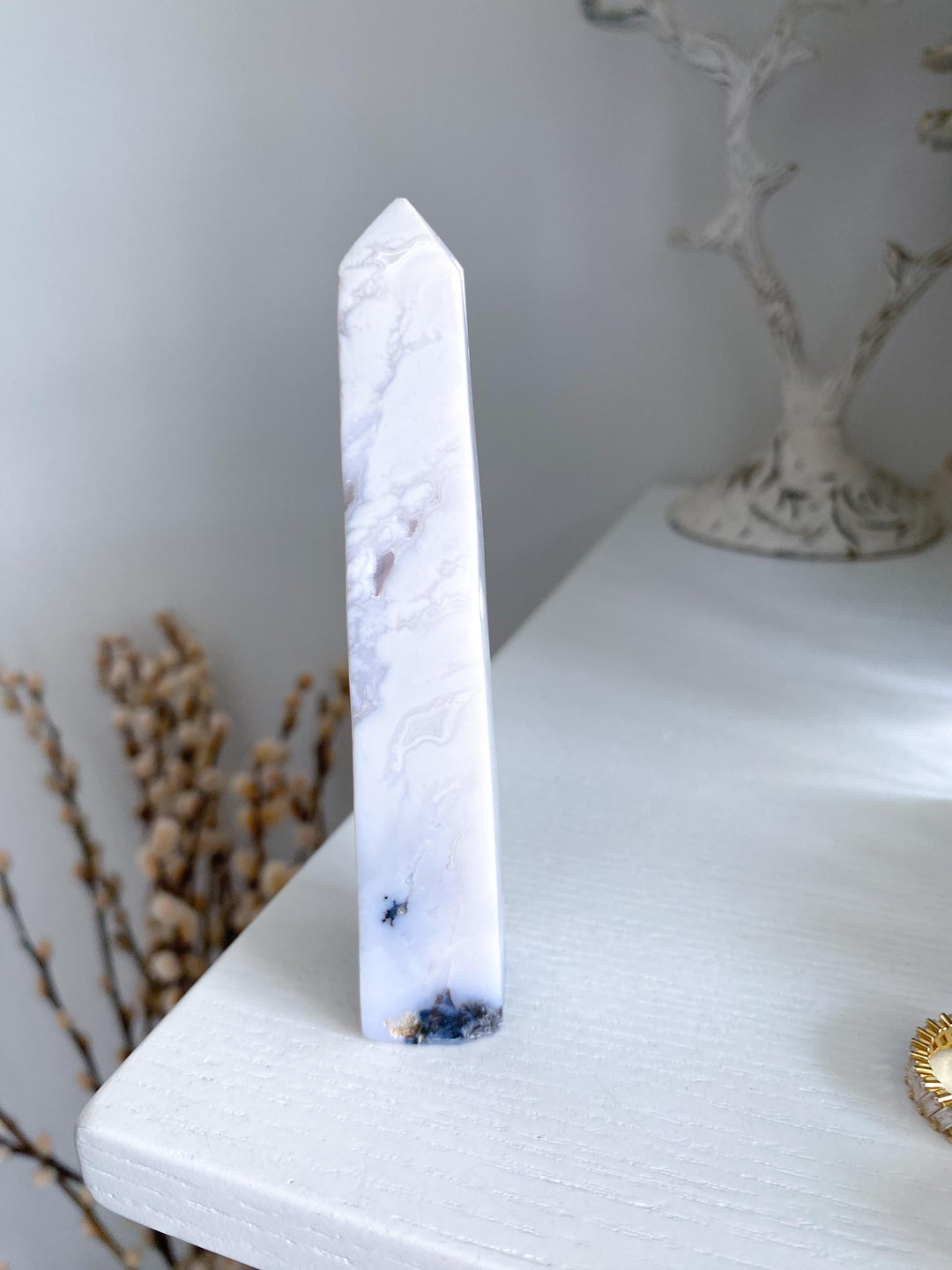 White Calcite Tower with Dendrites - 4.25"