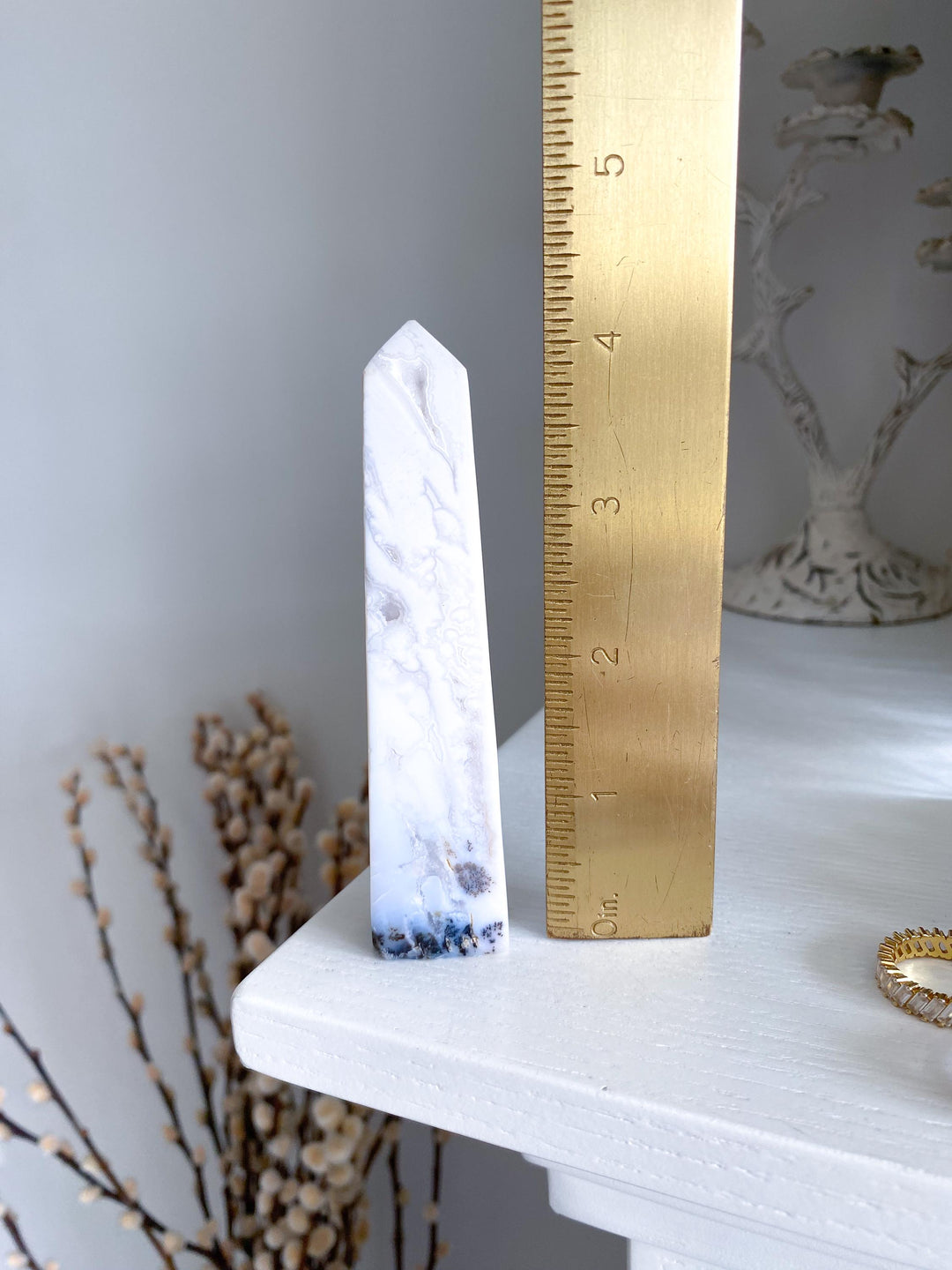 White Calcite Tower with Dendrites - 4.25"