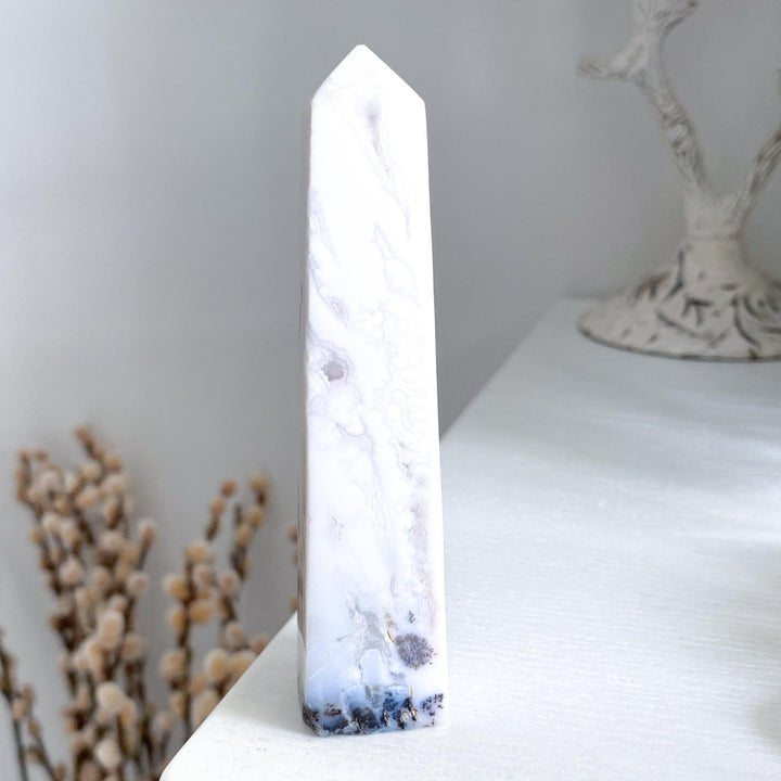 White Calcite Tower with Dendrites - 4.25"