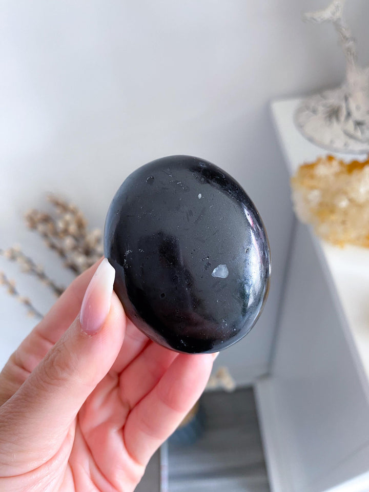 Black Tourmaline Palm Stone #2 - Get Exact Item - Healing Stone - Energetic Protection - Purification - Balance - Grounding Crystal
