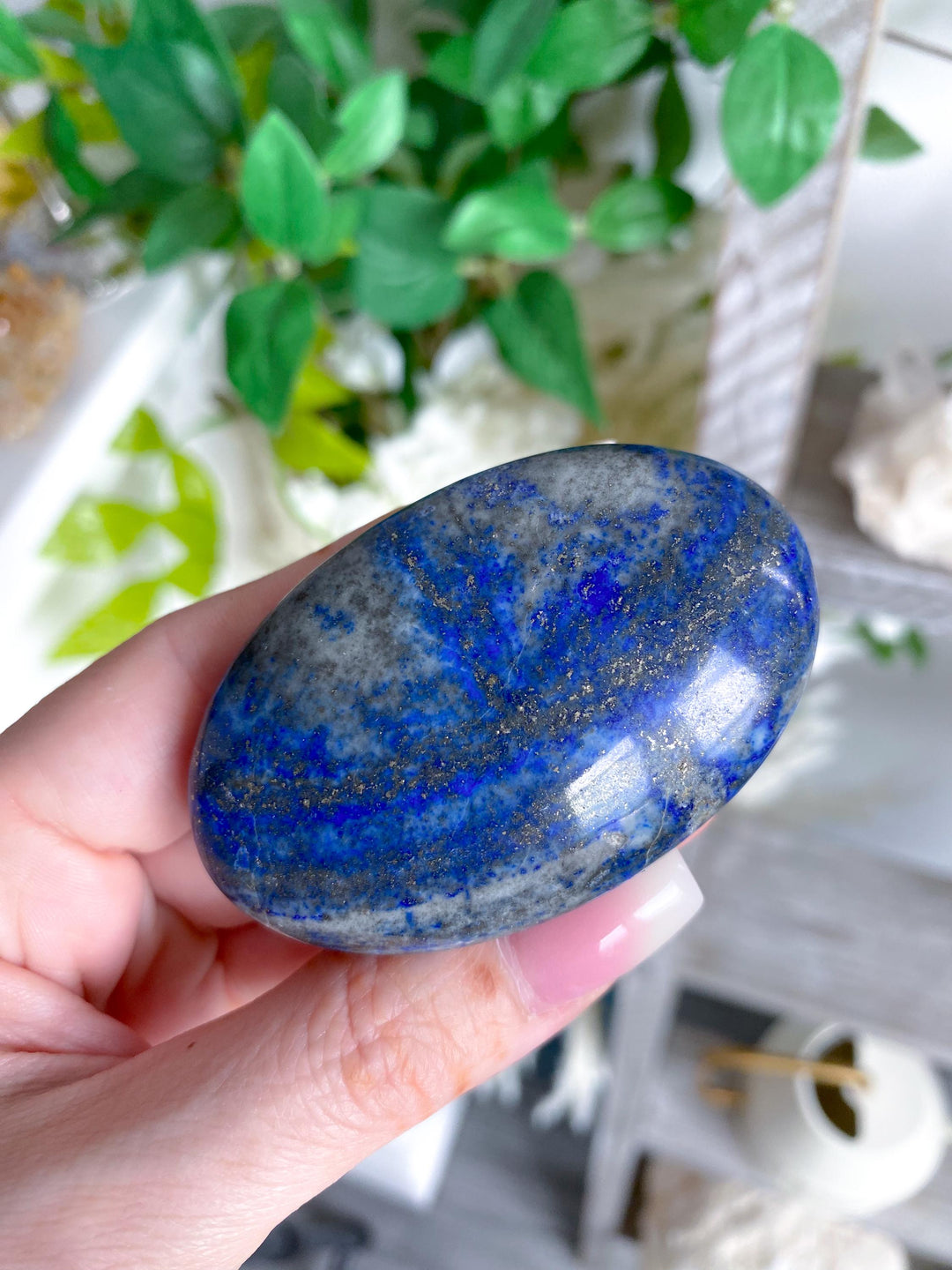 Oval Lapis Lazuli Palm Stone #6 - Peace - Confidence - Truth - Wisdom - Communication - Throat Chakra - Royal Blue