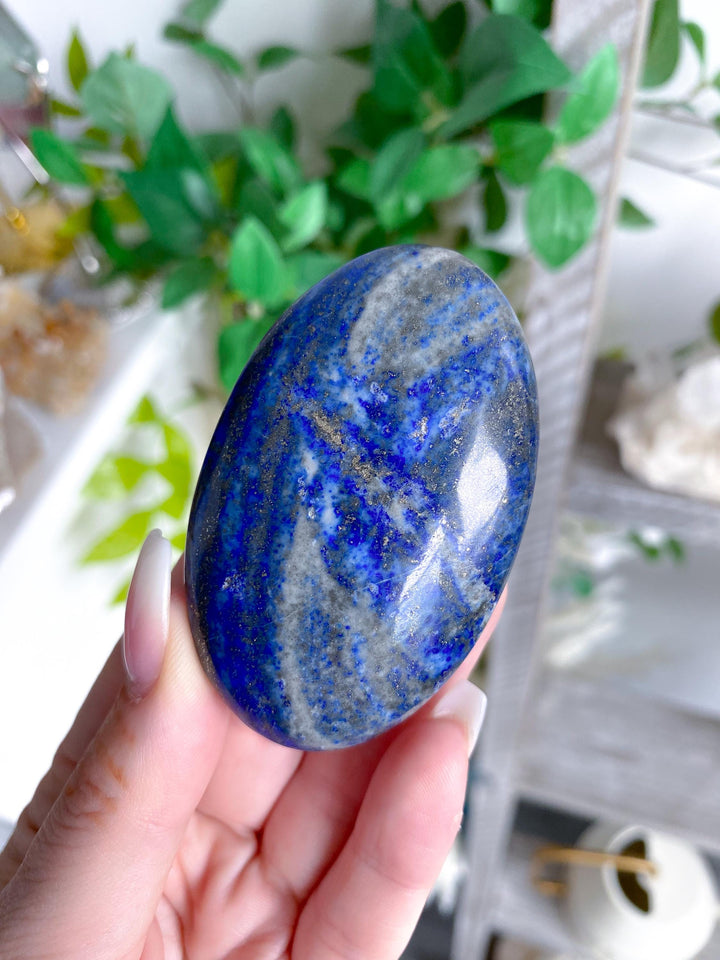 Oval Lapis Lazuli Palm Stone #6 - Peace - Confidence - Truth - Wisdom - Communication - Throat Chakra - Royal Blue