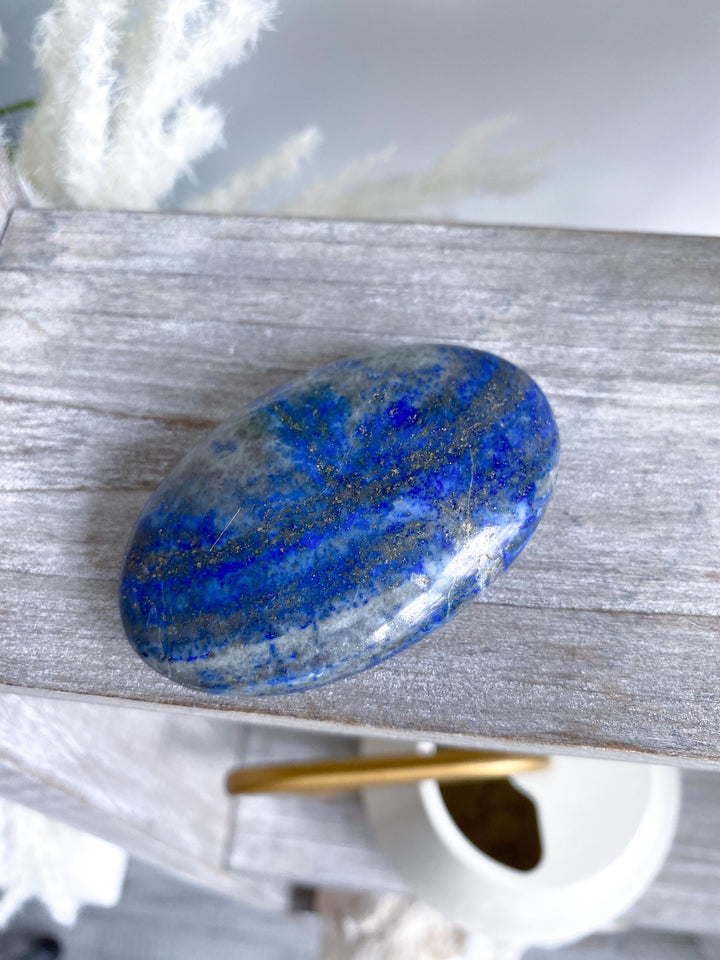 Oval Lapis Lazuli Palm Stone #6 - Peace - Confidence - Truth - Wisdom - Communication - Throat Chakra - Royal Blue