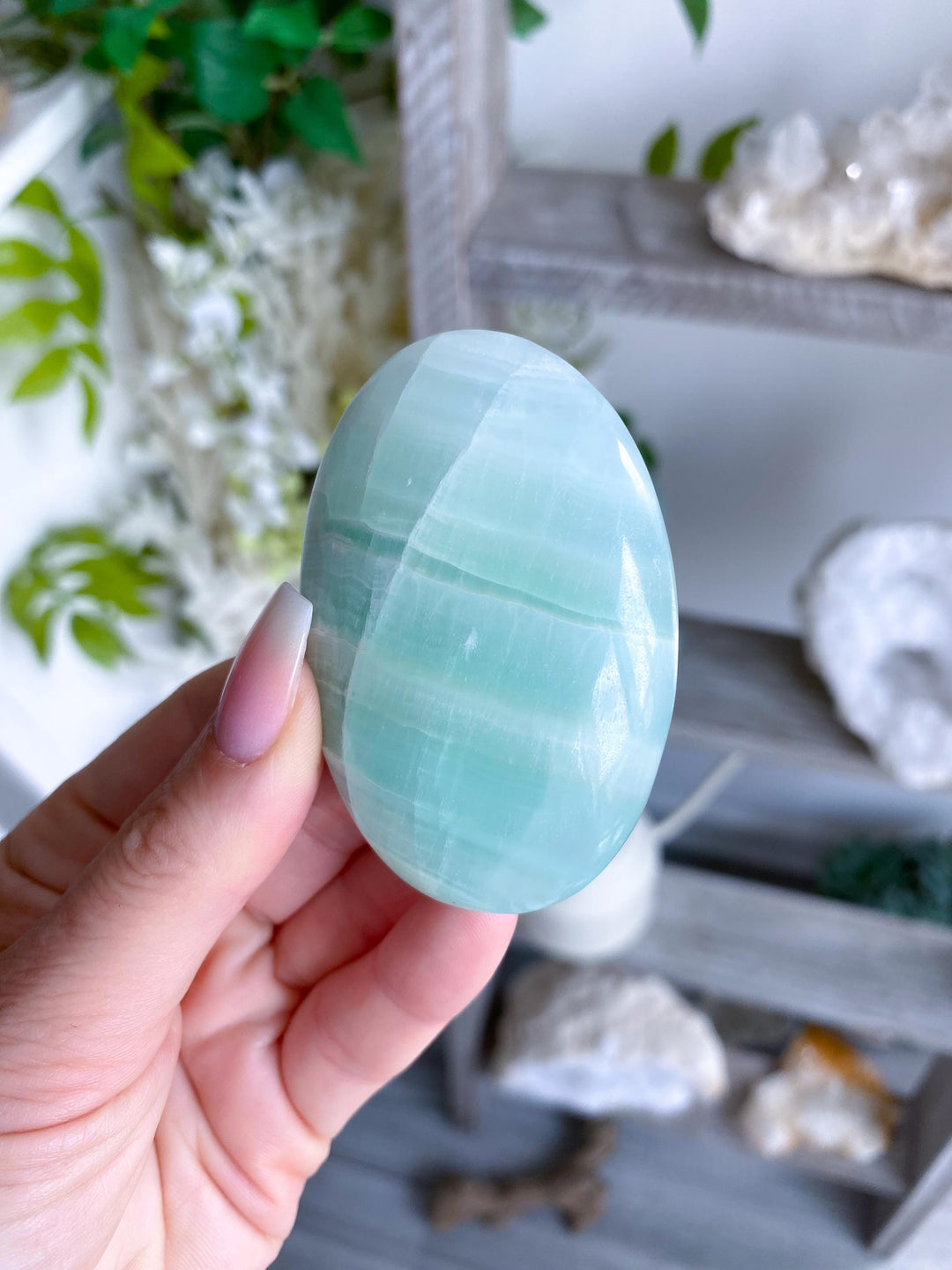 Pistachio Green Calcite Palm Stone #3 - Increase Patience - Self Love - Heart Chakra