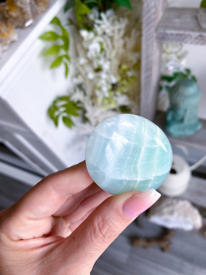 Pistachio Green Calcite Palm Stone #3 - Increase Patience - Self Love - Heart Chakra