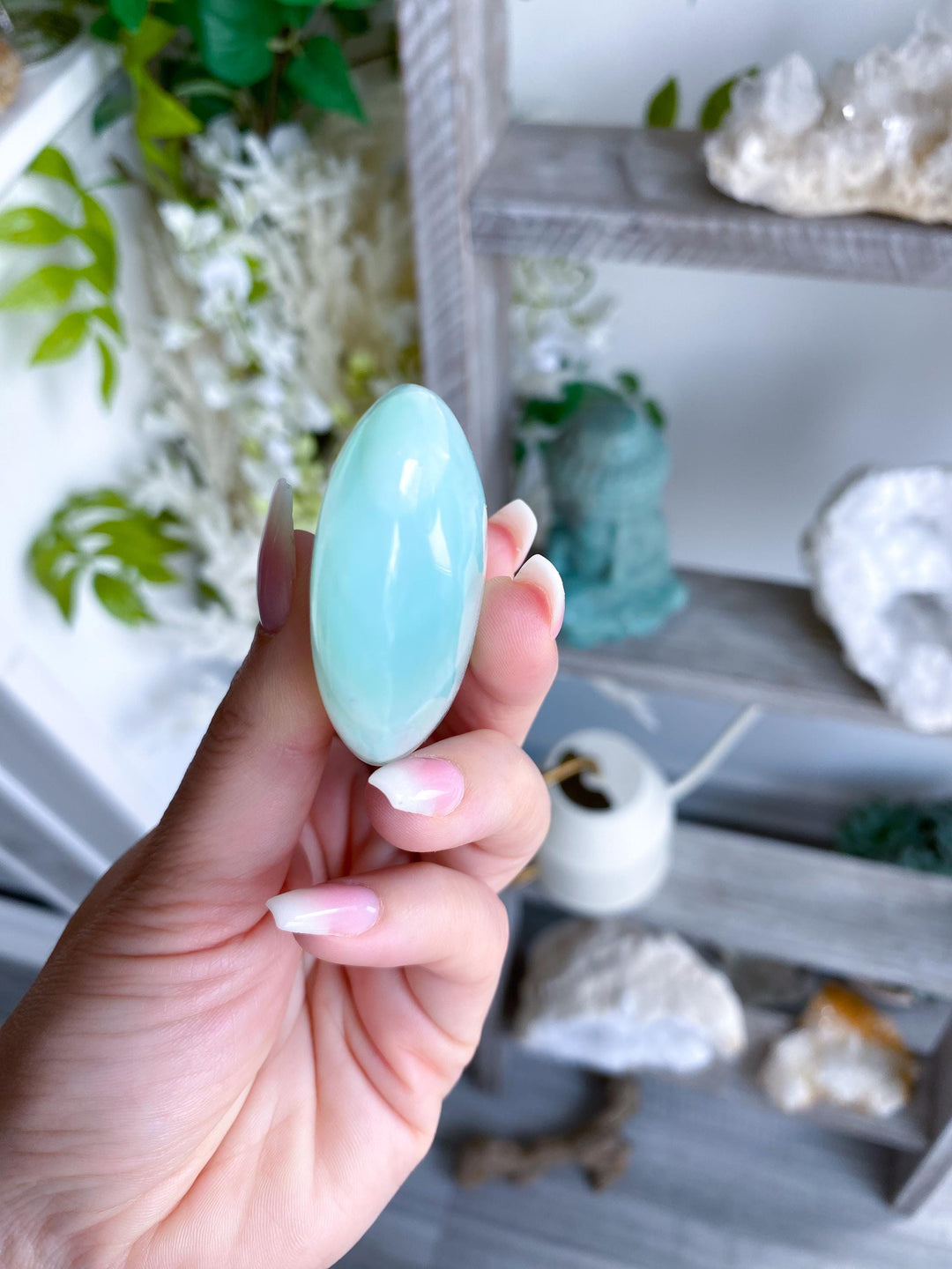 Pistachio Green Calcite Palm Stone #3 - Increase Patience - Self Love - Heart Chakra