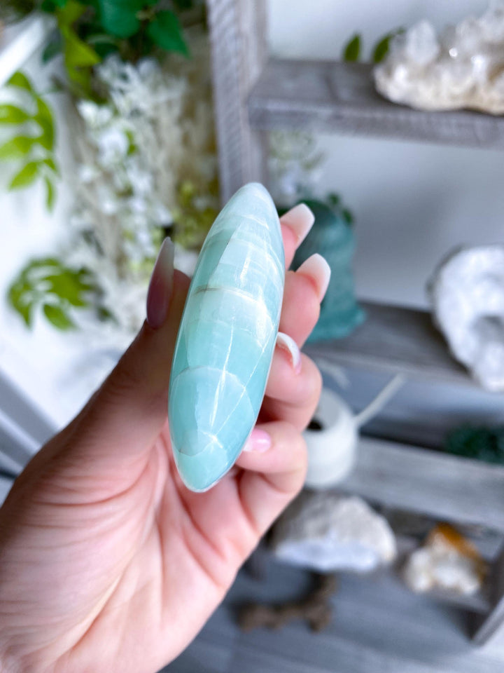 Pistachio Green Calcite Palm Stone #3 - Increase Patience - Self Love - Heart Chakra