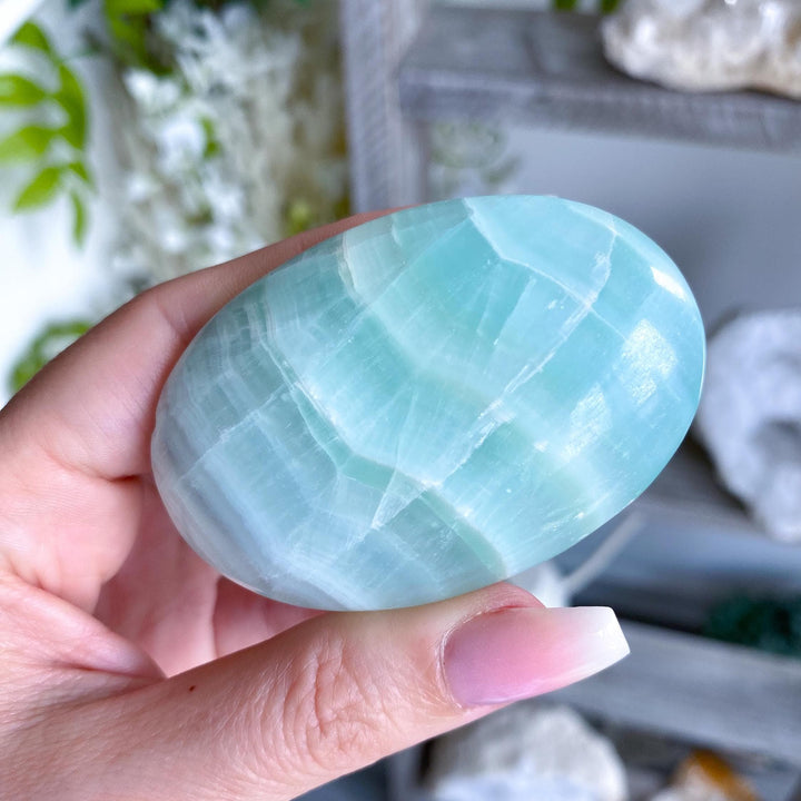 Pistachio Green Calcite Palm Stone #3 - Increase Patience - Self Love - Heart Chakra