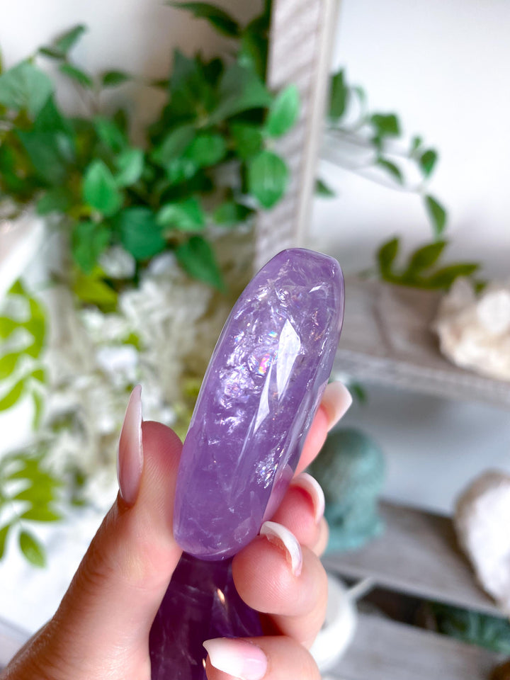 SET: Two Amethyst Palm Stones - Glassy