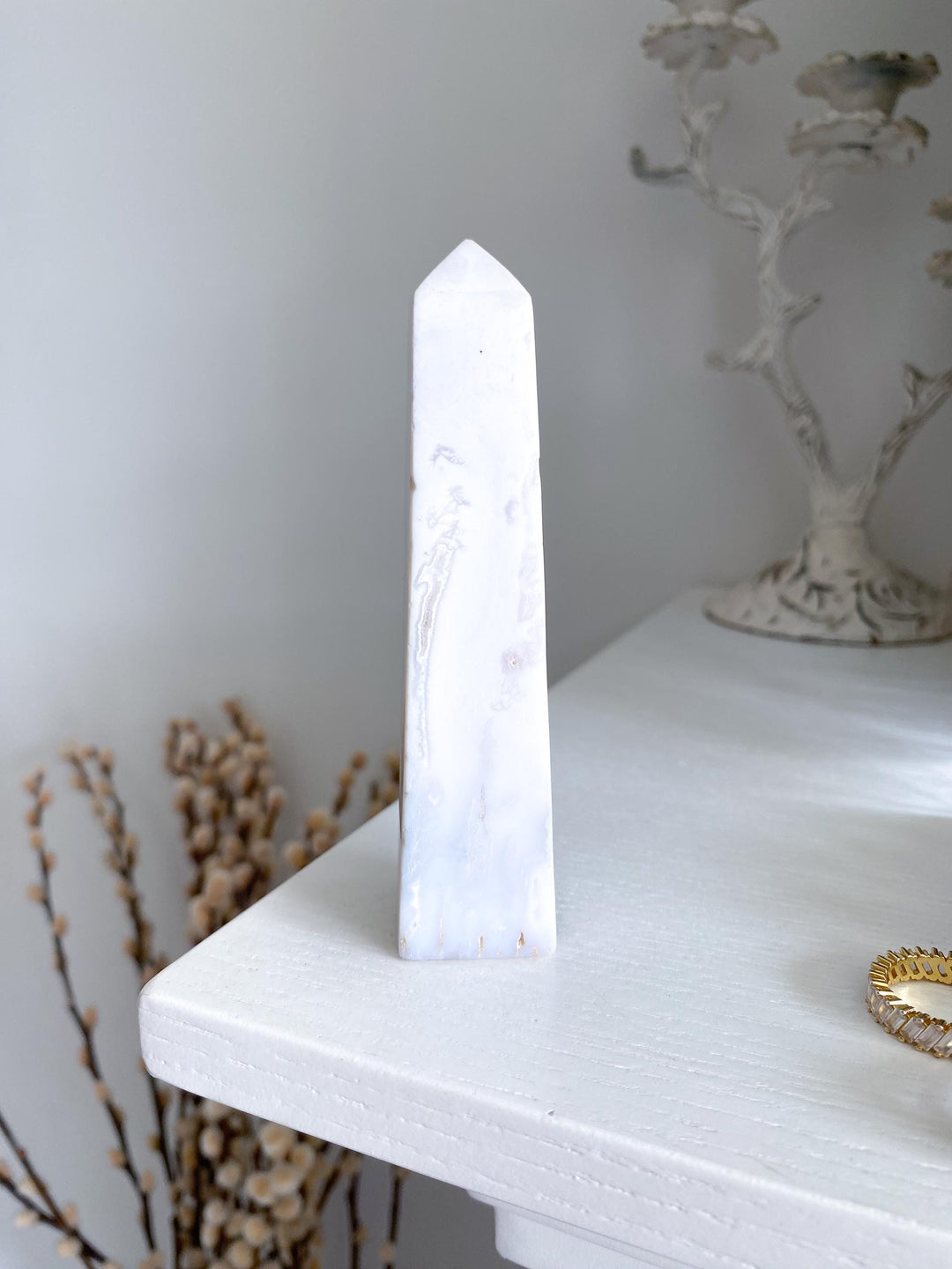 White Calcite Tower with Dendrites - 4.25"