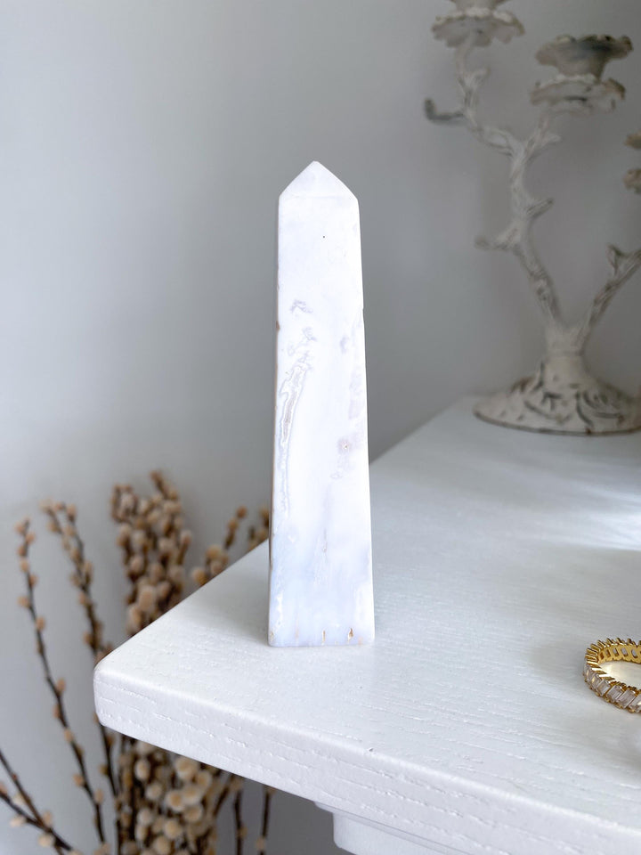 White Calcite Tower with Dendrites - 4.25"