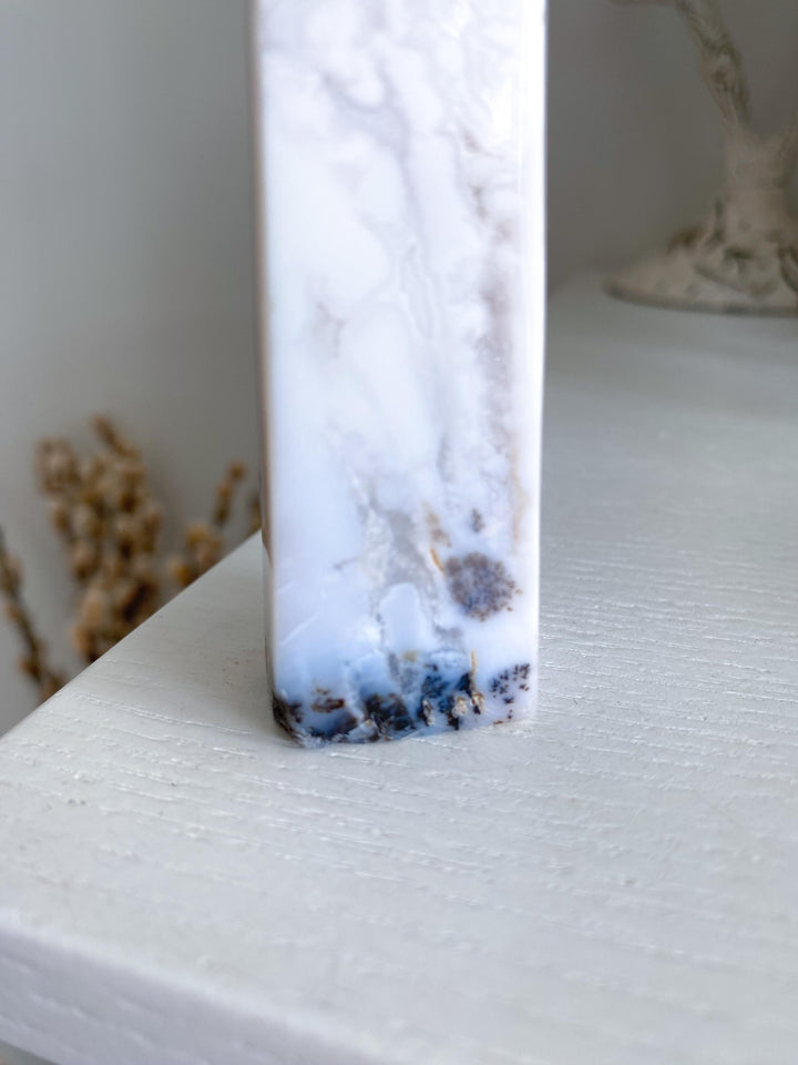 White Calcite Tower with Dendrites - 4.25"