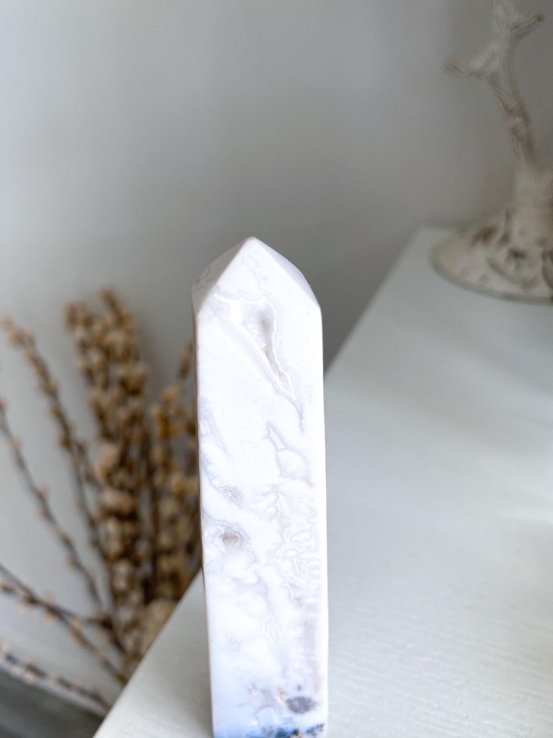White Calcite Tower with Dendrites - 4.25"