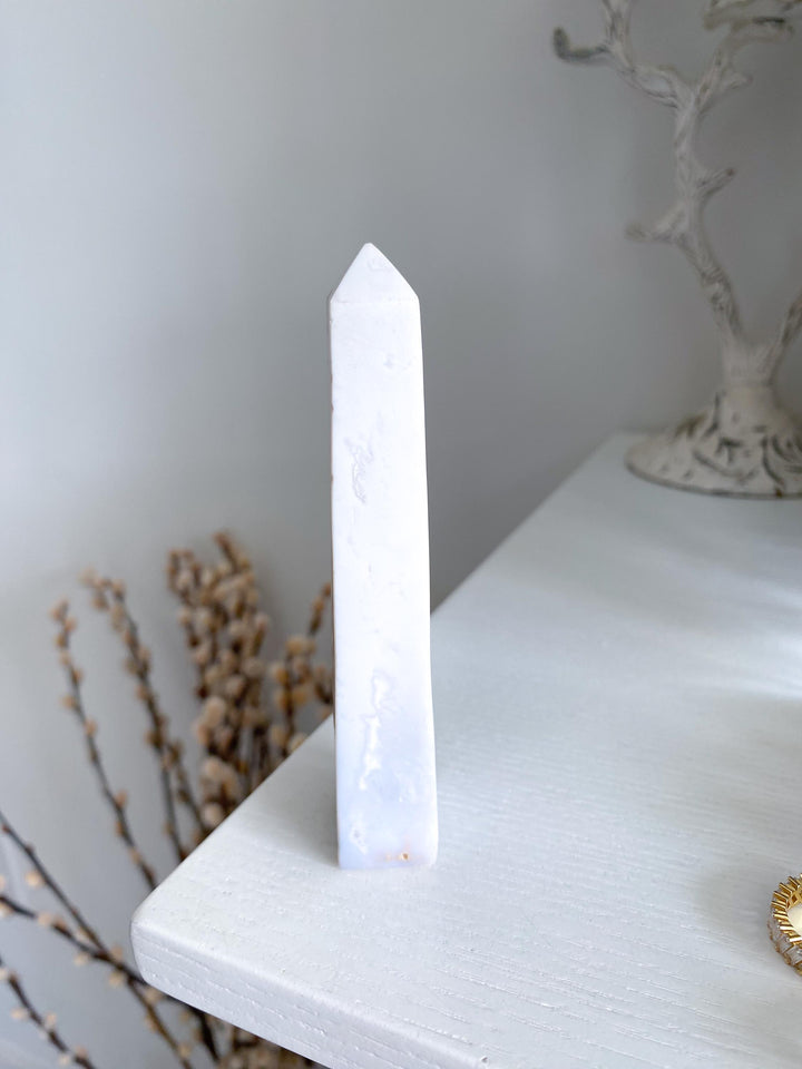 White Calcite Tower with Dendrites - 4.25"