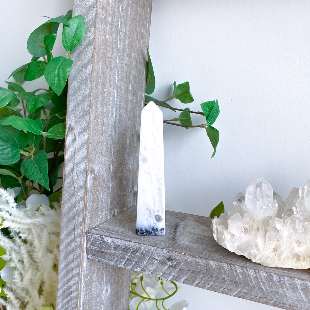 White Calcite Tower with Dendrites - 4.25"