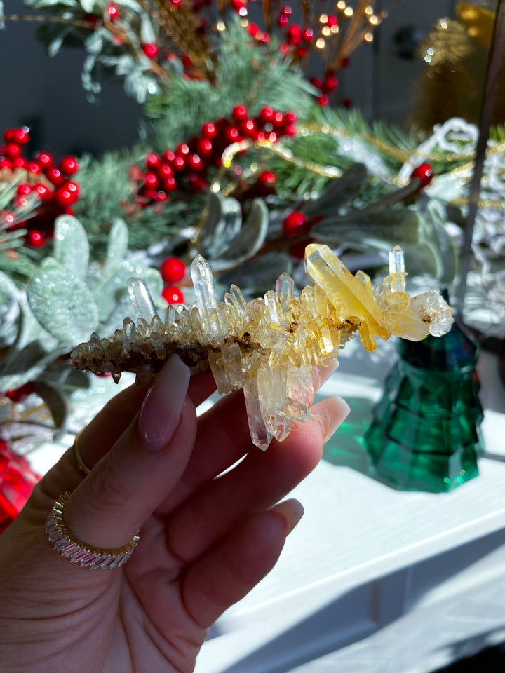 Long Iron Coated Quartz with Siderite Cluster #3