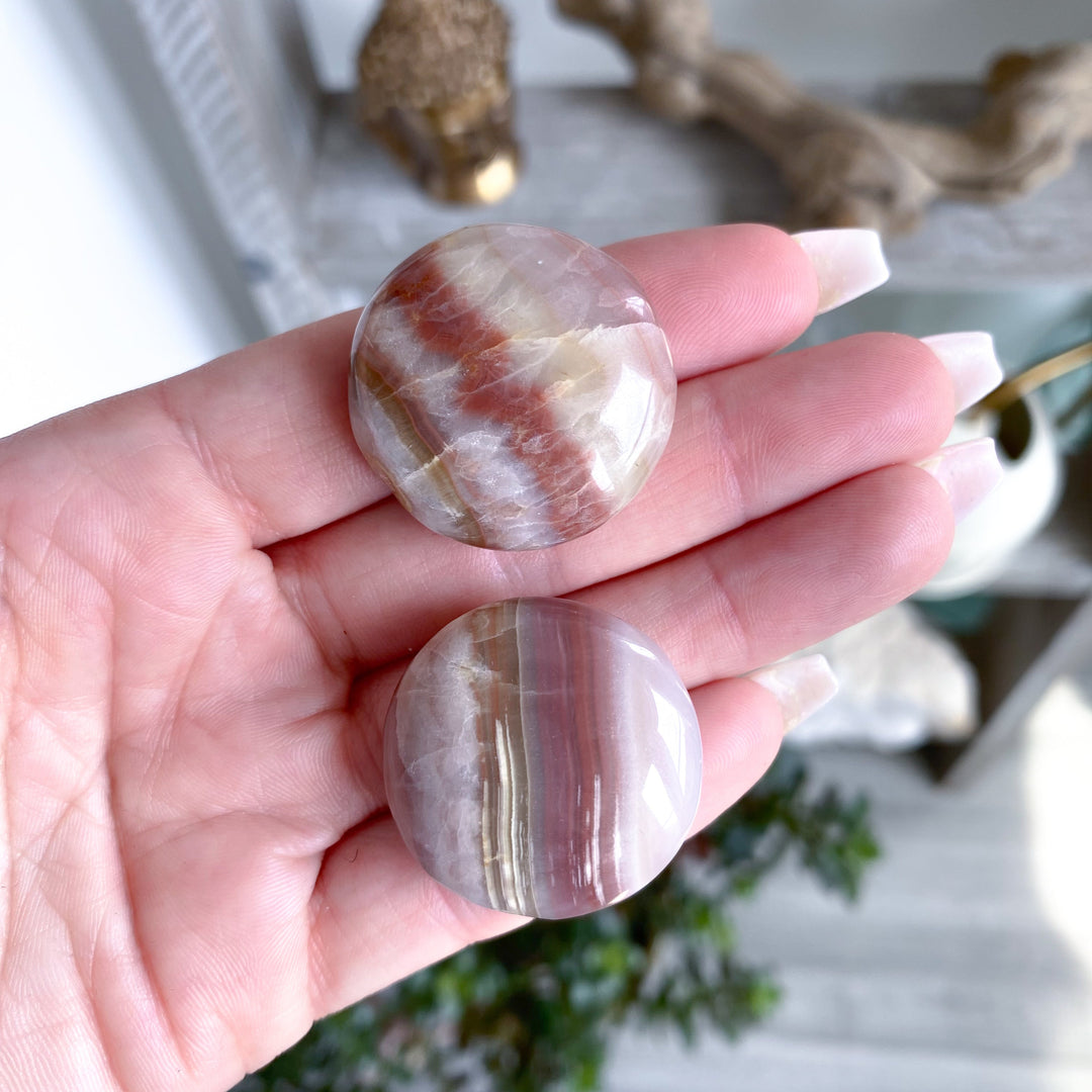 Set: Two Banded Pink Onyx Coins