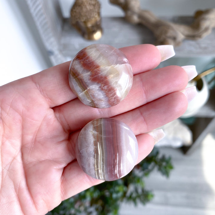 Set: Two Banded Pink Onyx Coins