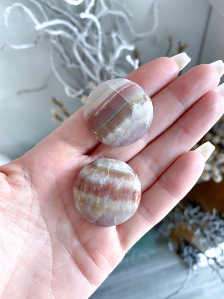 Set: Two Banded Pink Onyx Coins