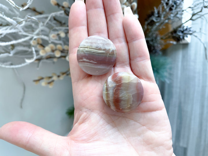 Set: Two Banded Pink Onyx Coins