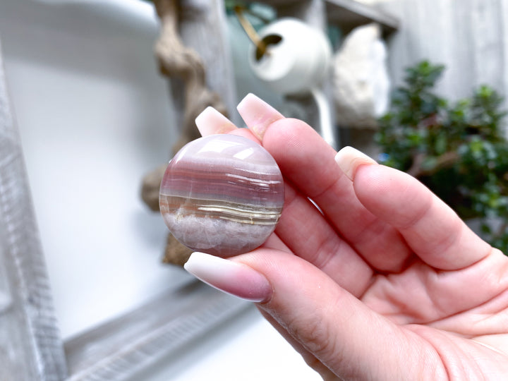 Set: Two Banded Pink Onyx Coins