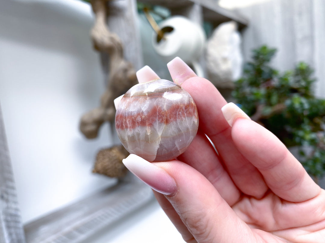 Set: Two Banded Pink Onyx Coins