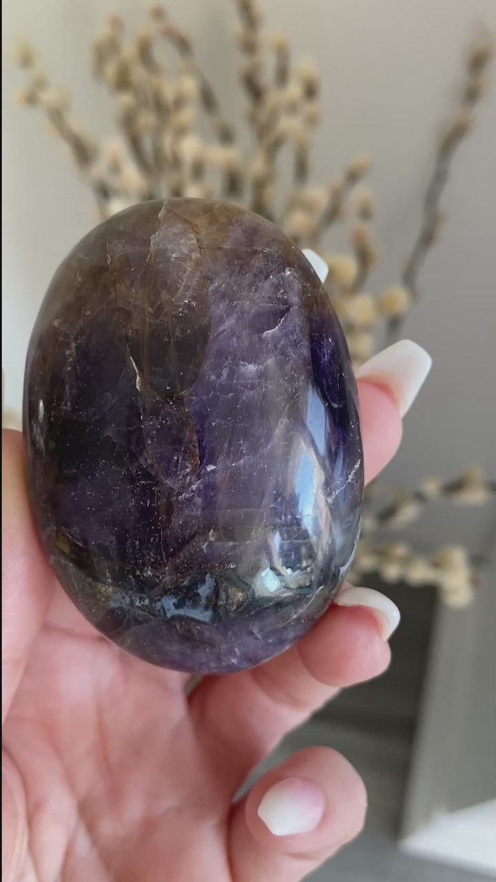 Amethyst Palm Stone - Get exact item - Protection - Energy Cleanse - Creativity - Crown, Third Eye Chakra