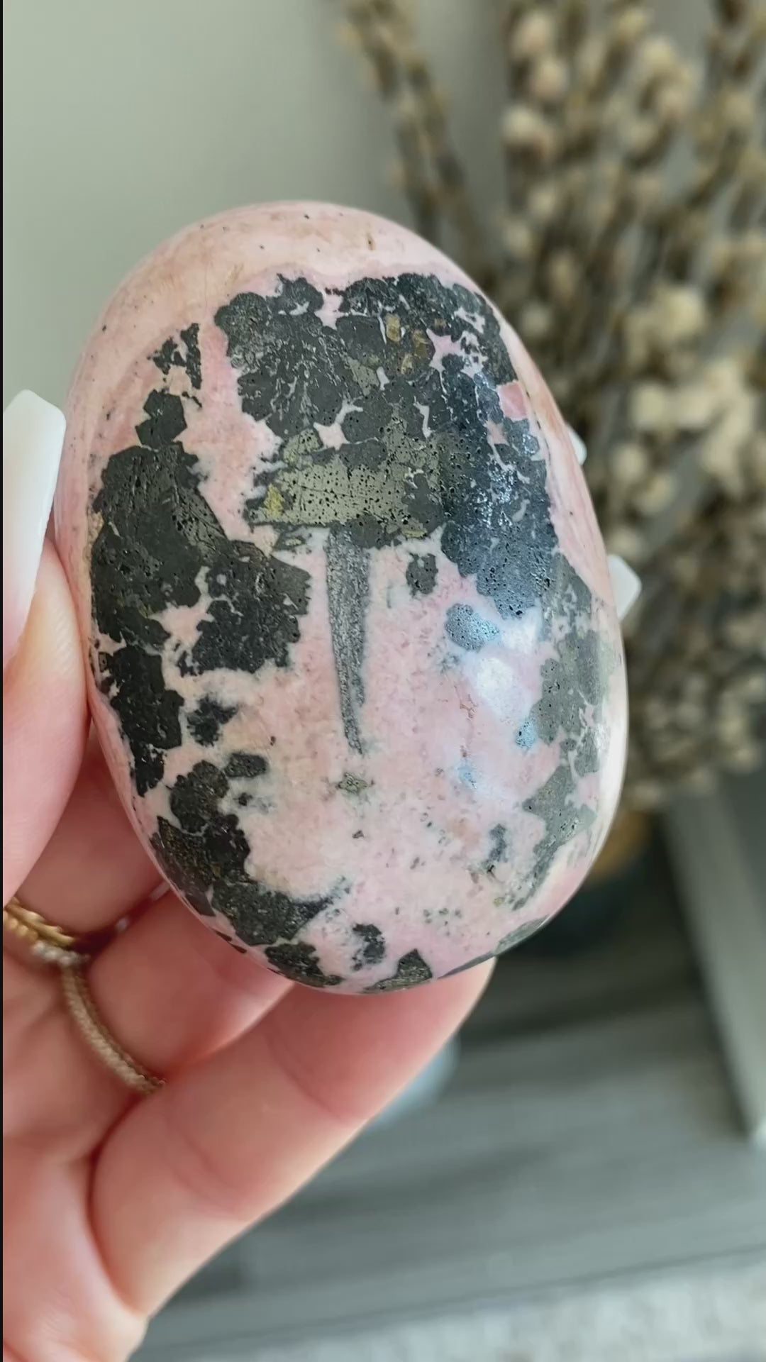 Druzed Rhodonite Palm Stone - Love - Forgiveness - Healing - Compassion