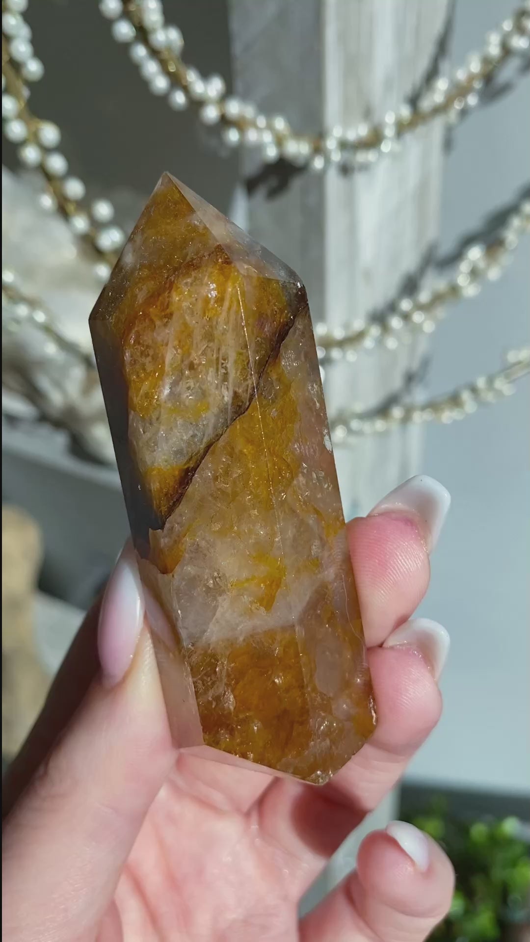 Stripe 3" Golden Healer Quartz Tower - Healing - Cleanse - Clear Blockages - Crown Chakra - High Vibe - Divine Energy