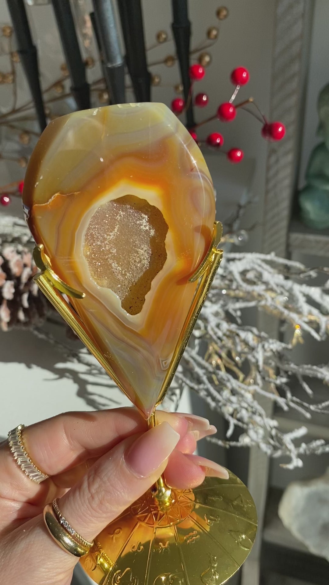 Orange Druzy Agate on Stand