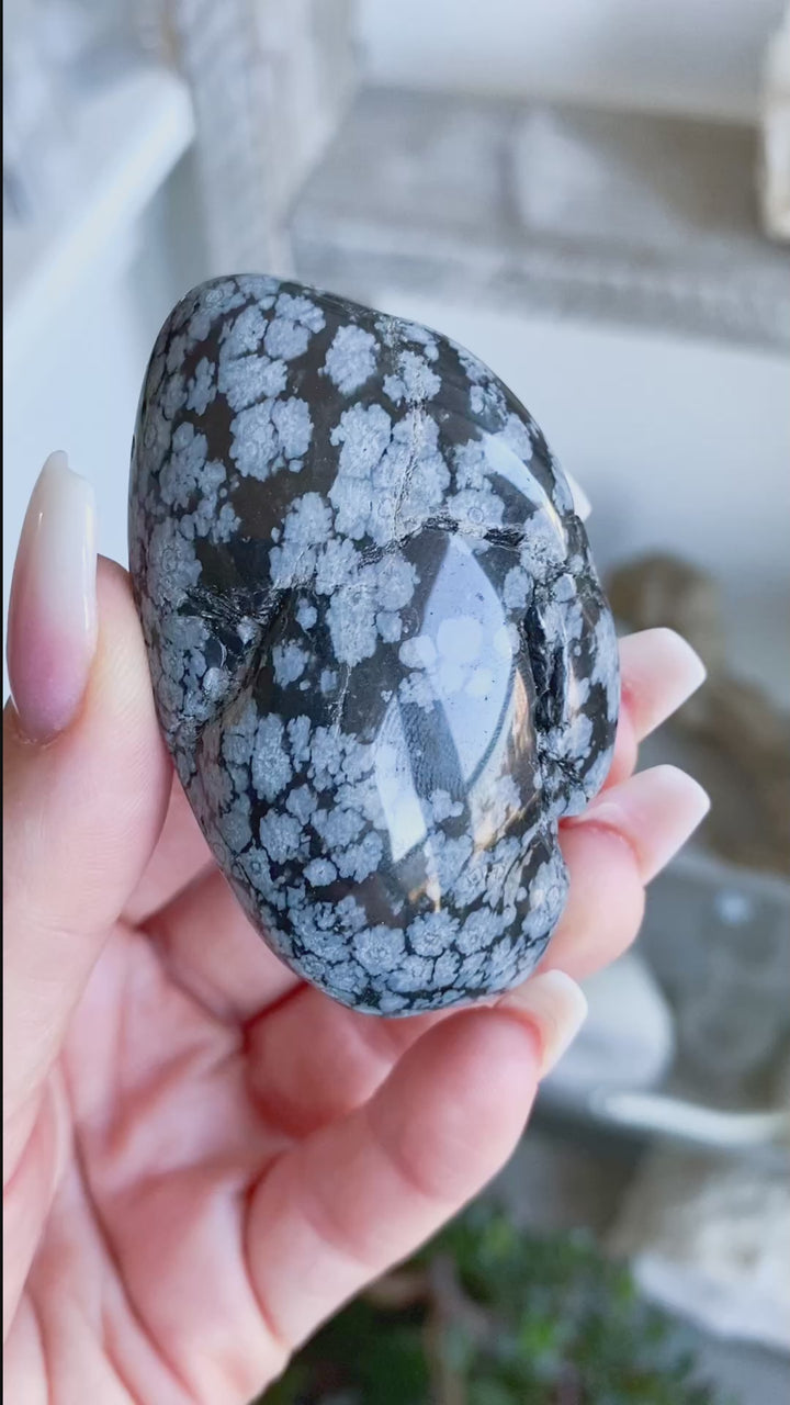Long Snowflake Obsidian Pebble Palm Stone