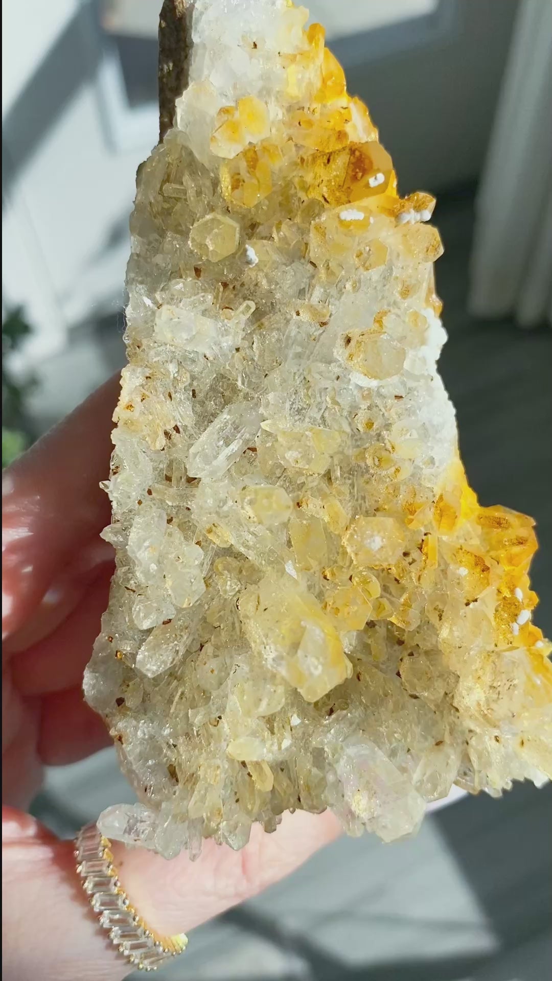 Standing Iron Coated Quartz with Siderite Cluster #1