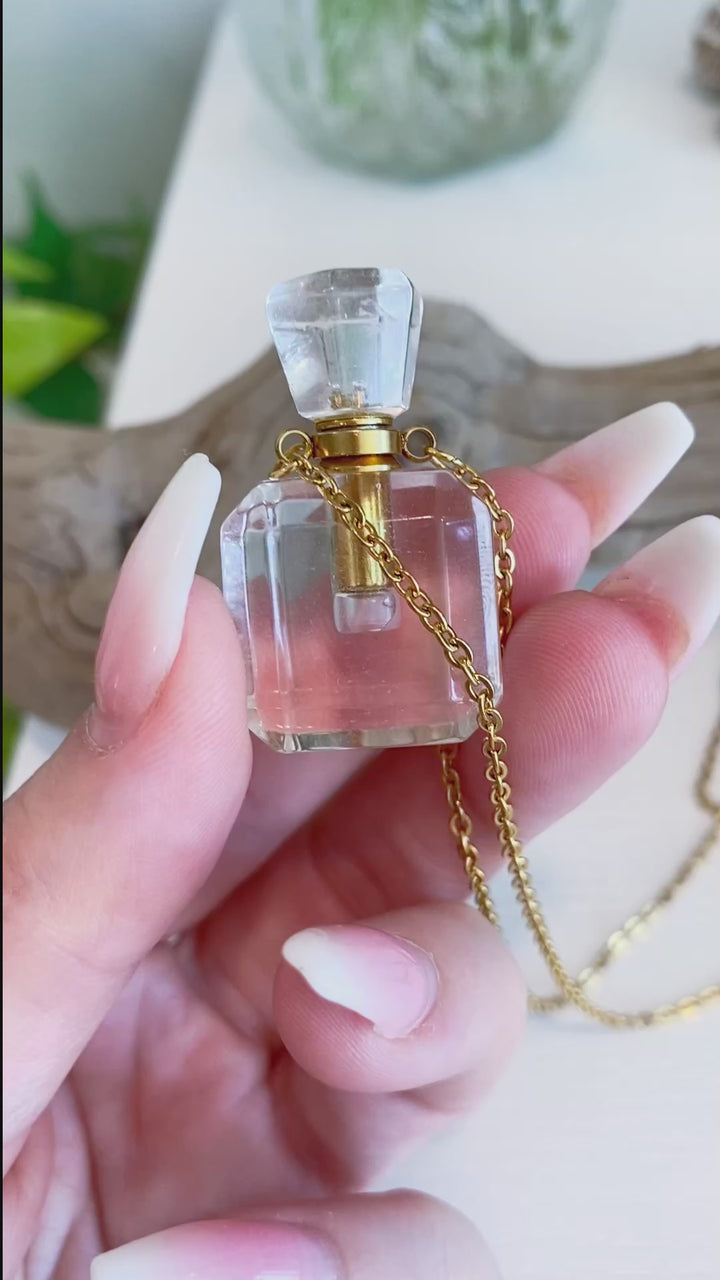 Clear Quartz Perfume Bottle Necklace - Essential Oil Holder