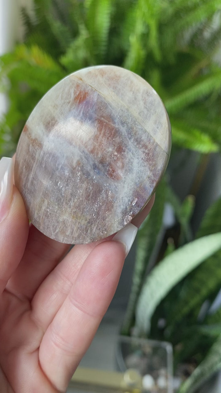 Blue Flash Moonstone with Sunstone Palm Stone - Get Exact Item - Russian Moonstone -  Belomorite - Goddess Energy- Safety - Hope - Happiness - Fresh Start