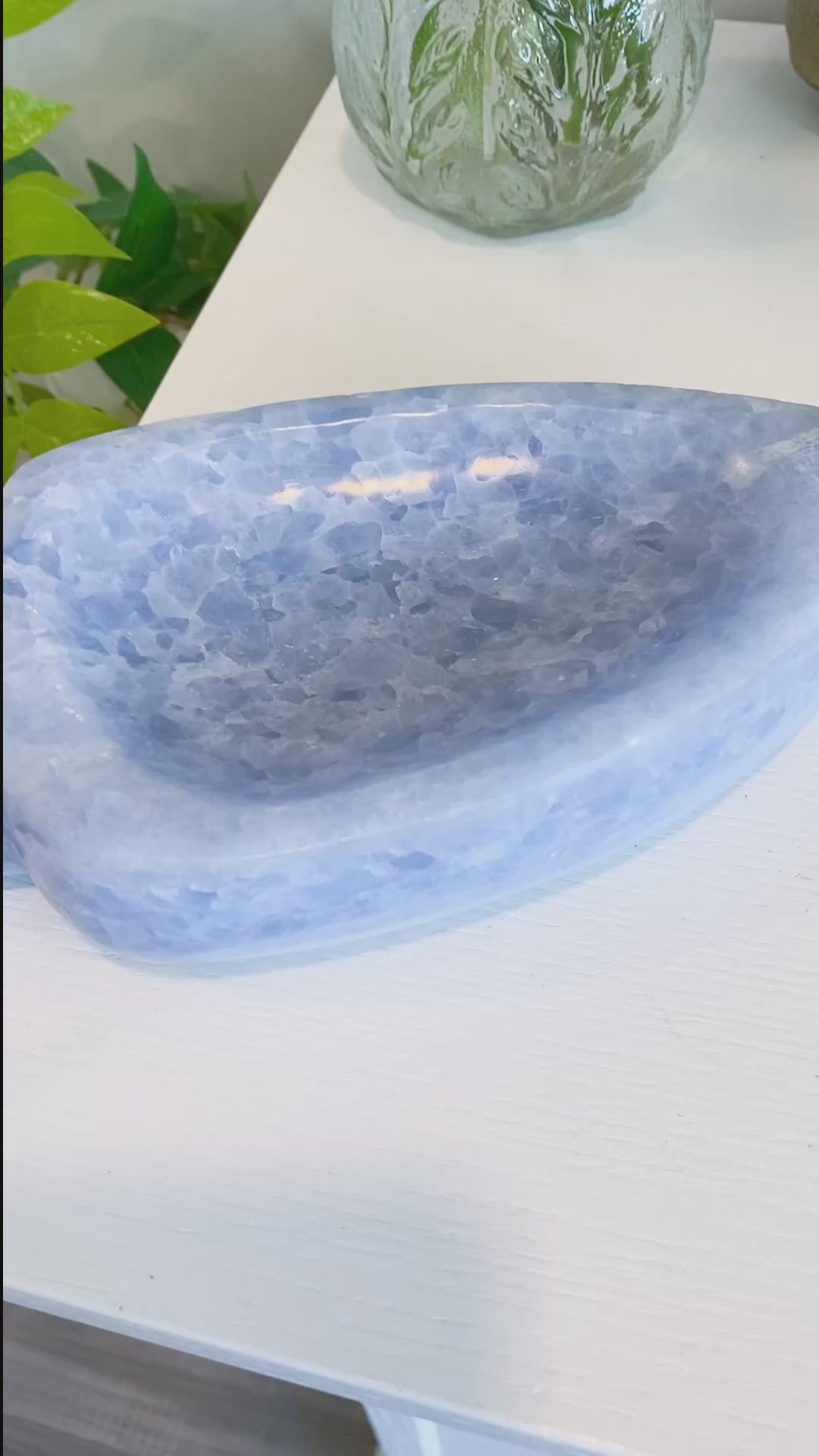 7" Blue Calcite Leaf Bowl - Get Exact Piece