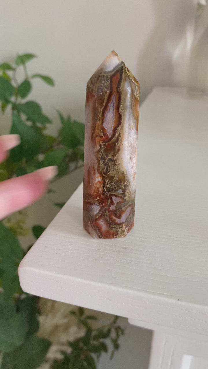 Carnelian & Moss Agate Tower - Get Exact Crystal  - Courage Crystal - Strength - Protection - Root, Sacral, Solar Plexus Chakra