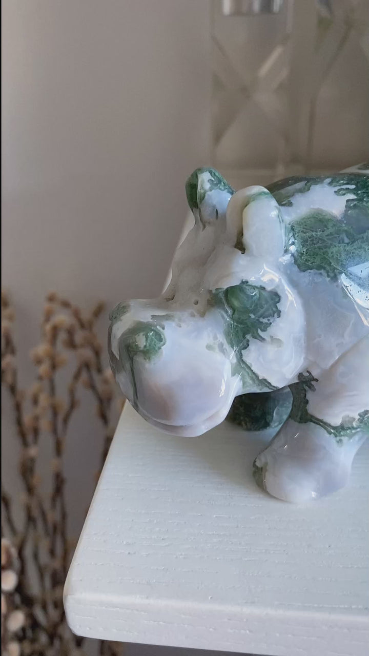 1lb Large Moss Agate Hippo
