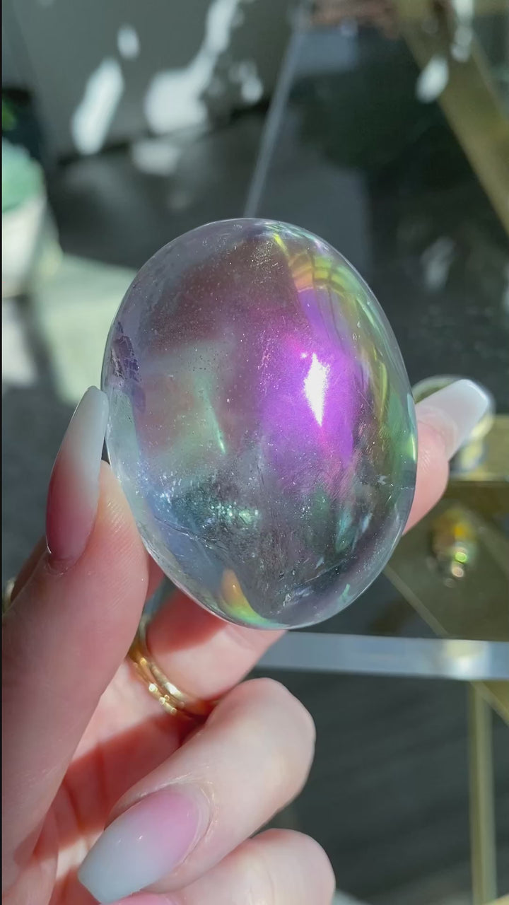 Angel Aura Quartz Palm Stone - Emotional Stability