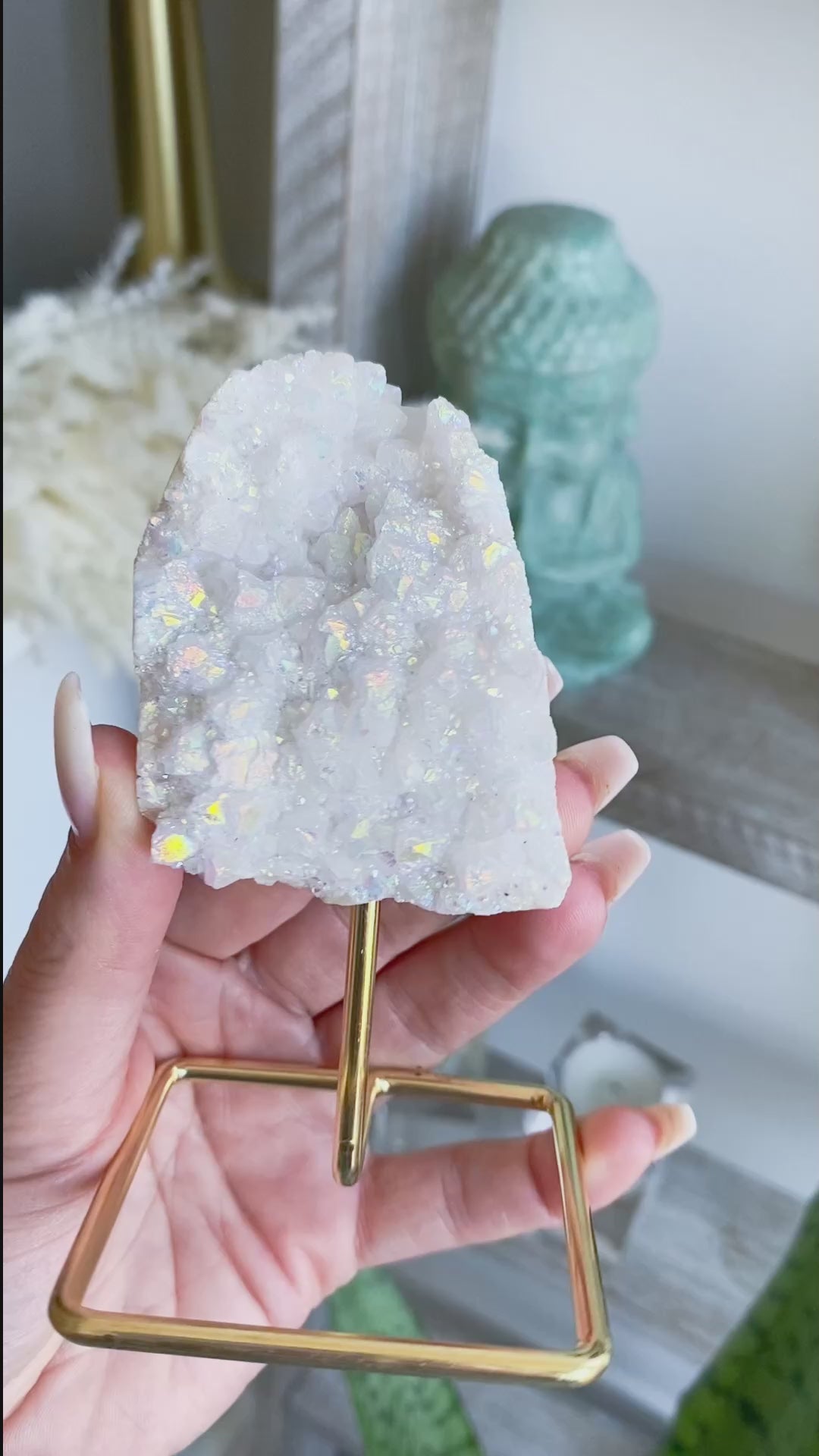 Angel Aura Quartz Cluster on Stand