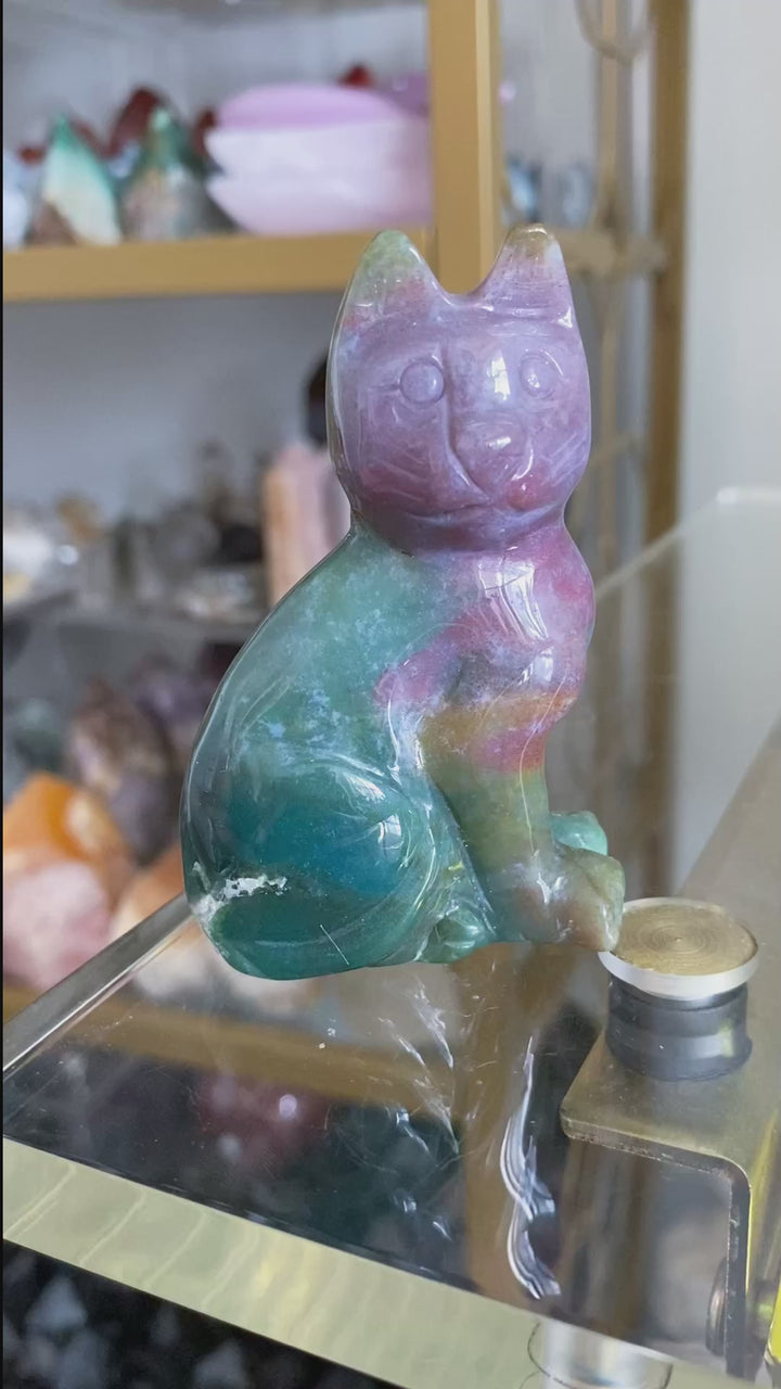 3" Ocean Jasper Cat Carving #2
