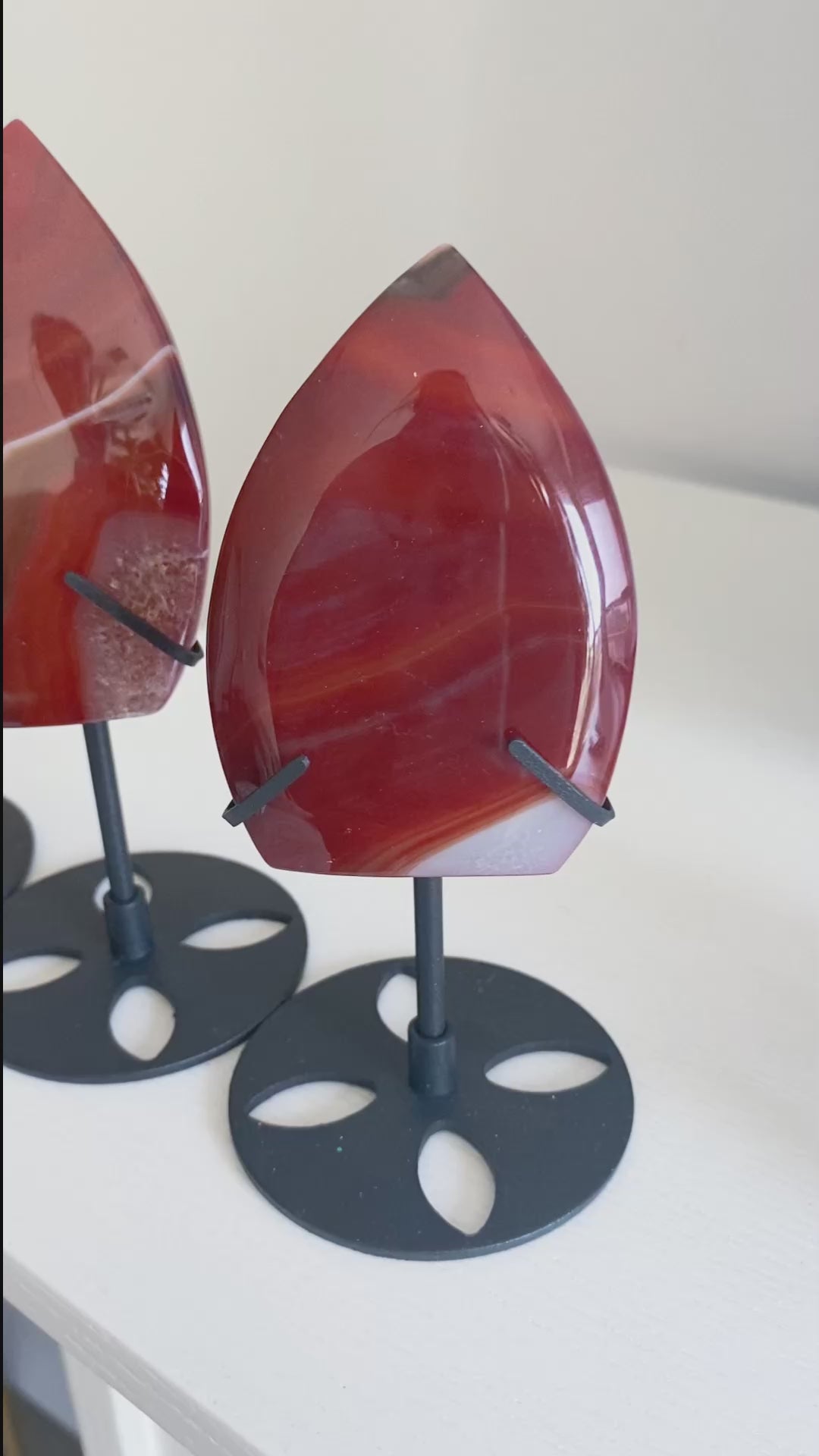 Shiny Carnelian Flame on Black Stand