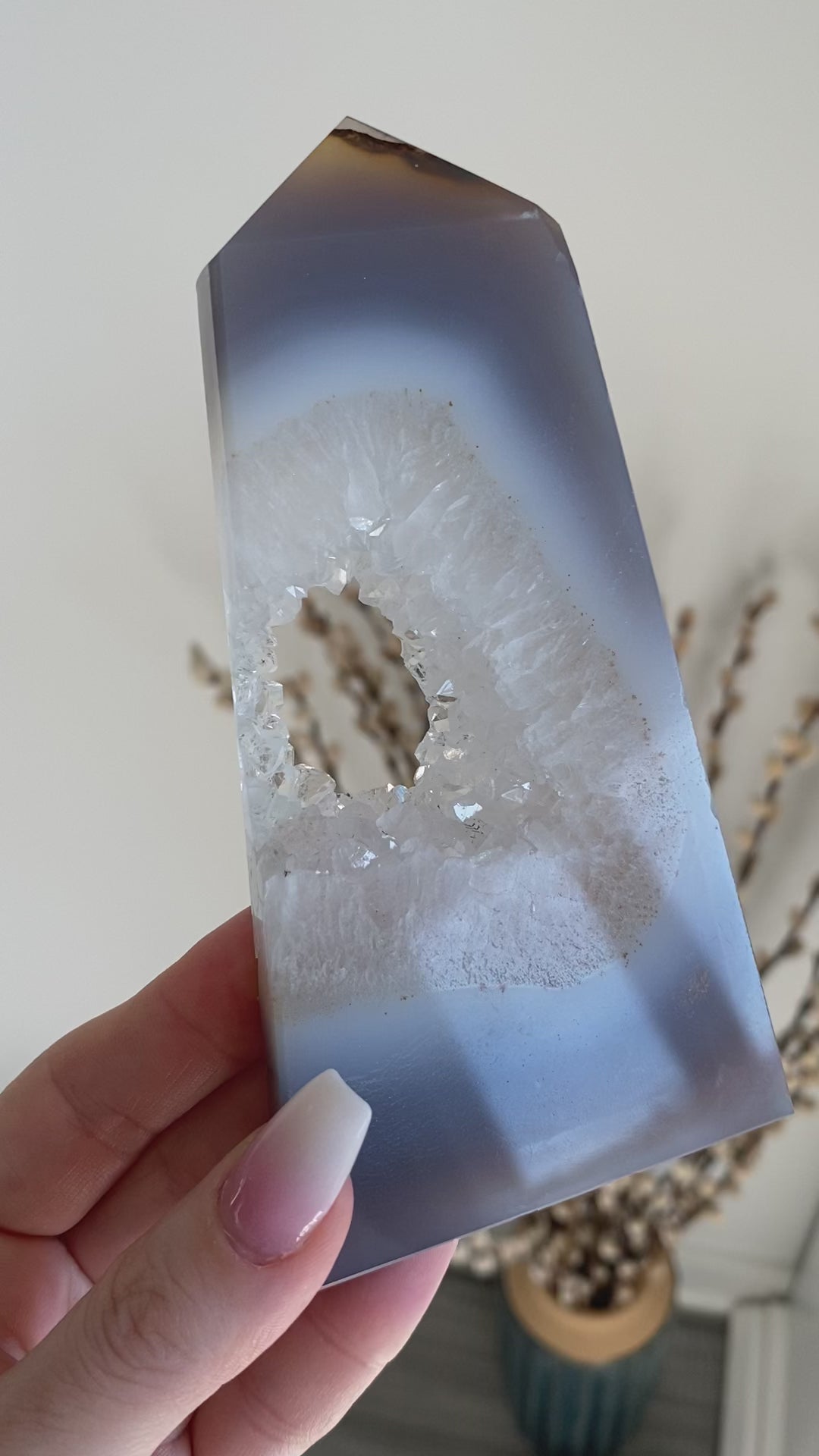 Gray Druzy Agate and Quartz Slice #2