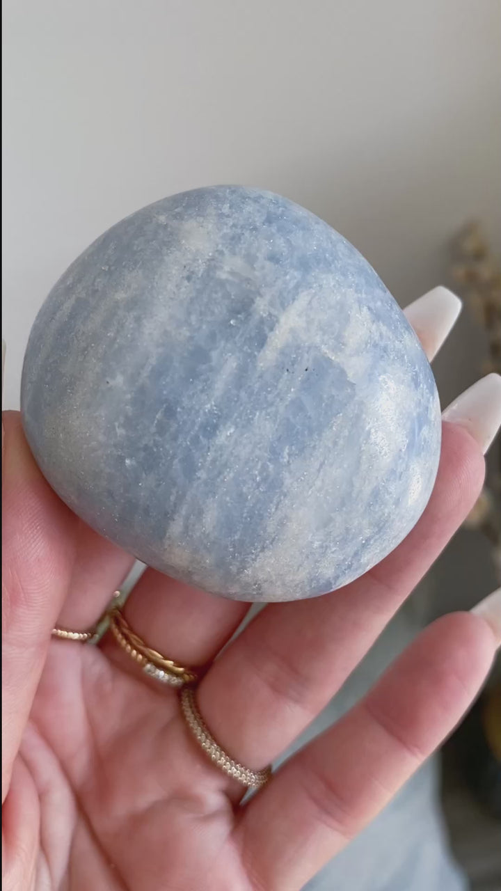 Blue Calcite Palm Stone - Get Exact Piece