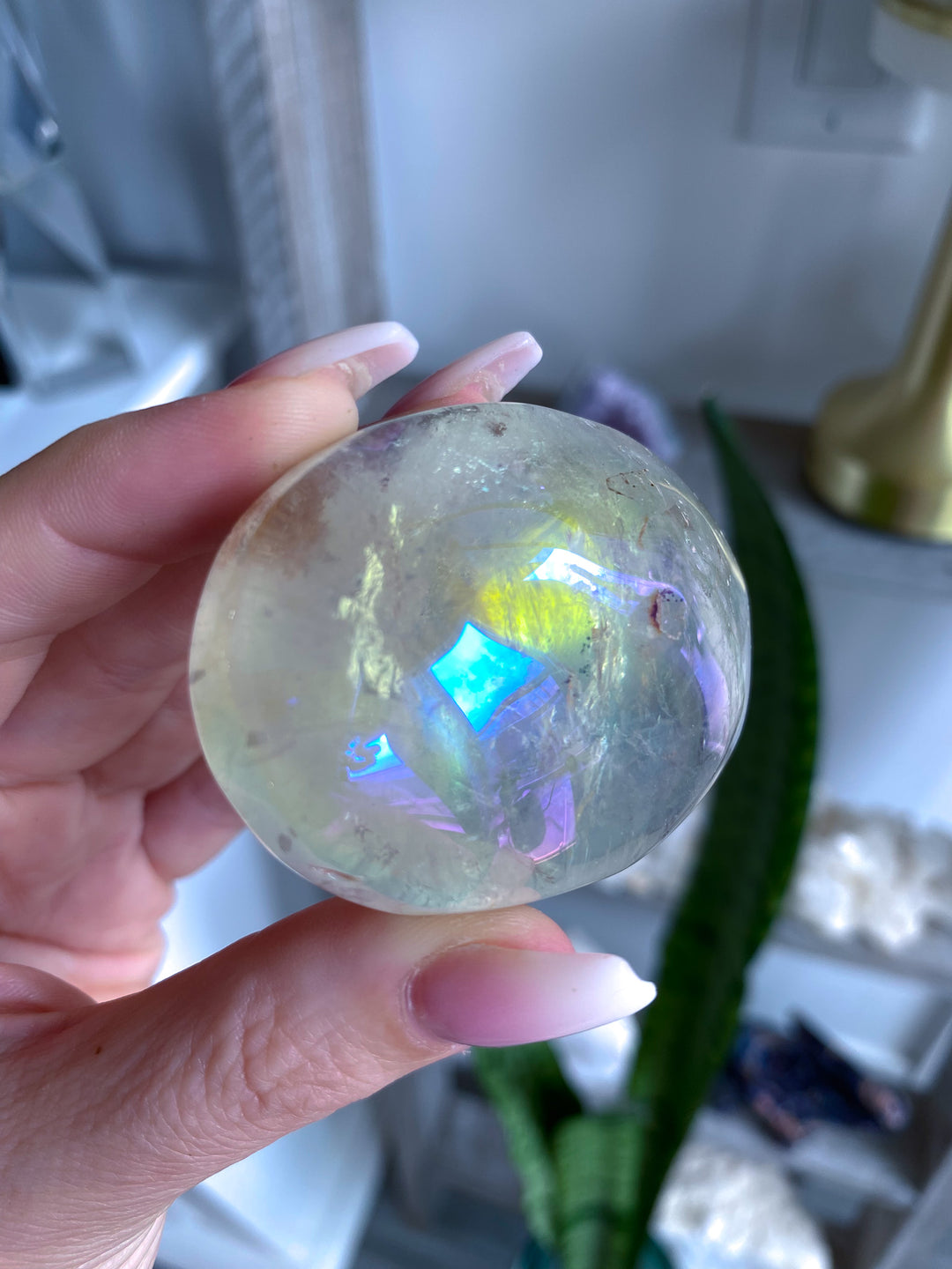 Small Angel Aura Clear Quartz Palm Stone 