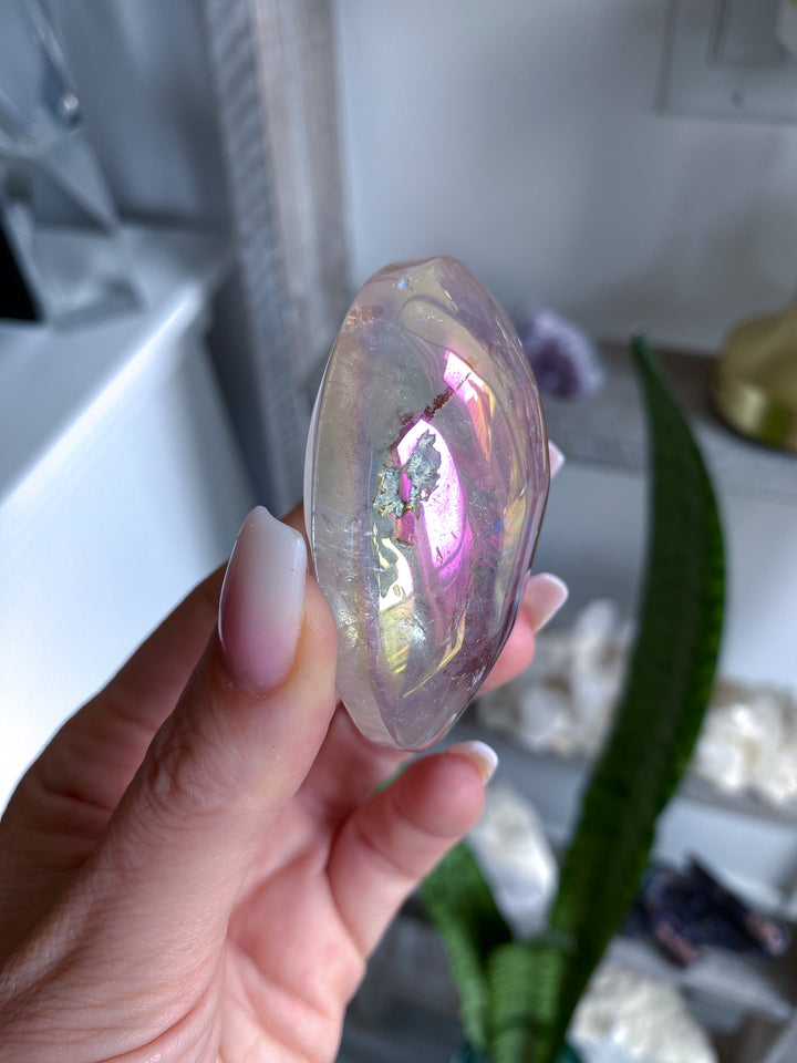 Small Angel Aura Clear Quartz Palm Stone 