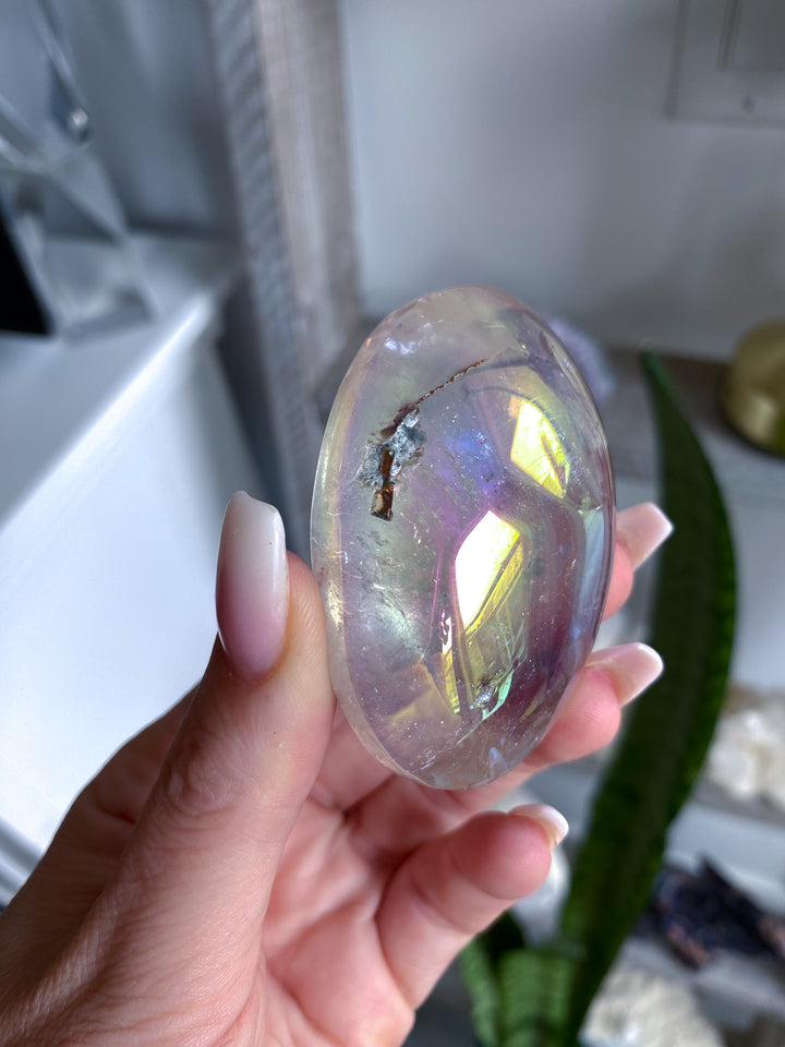 Small Angel Aura Clear Quartz Palm Stone 