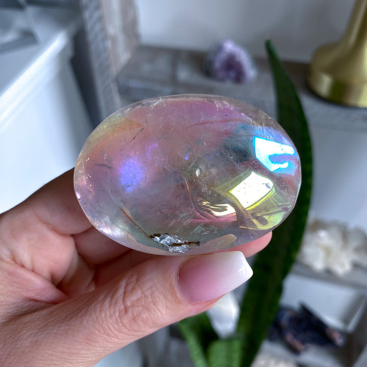 Small Angel Aura Clear Quartz Palm Stone 