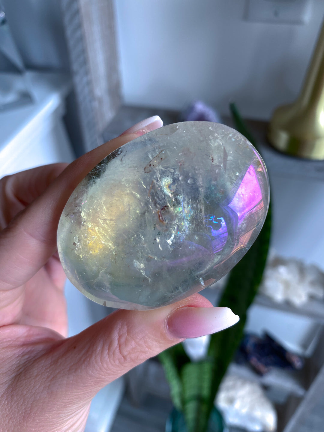 Small Angel Aura Clear Quartz Palm Stone 